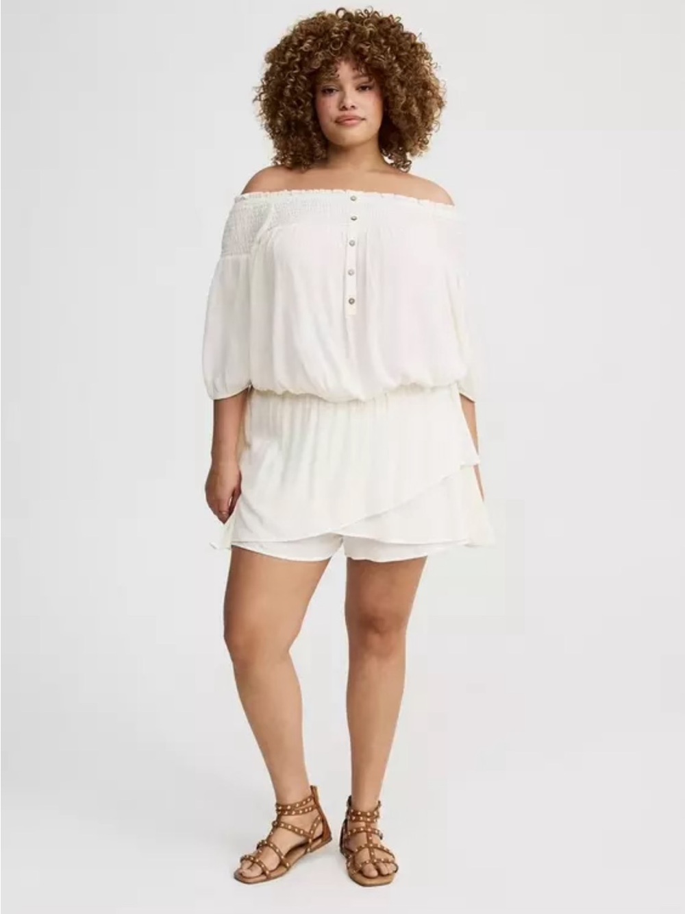 Torrid Crinkle Gauze Off Shoulder Top Whisper White Size 0/12